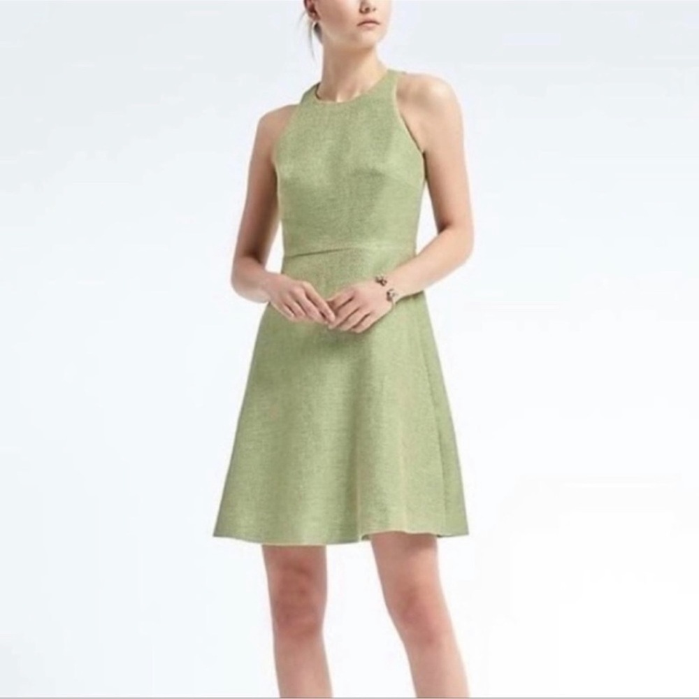 Banana Republic | Green Tweed Mini Linen Blend Sheath Dress Sz 8